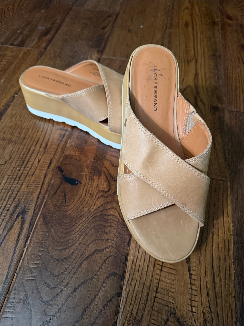 Lucky Brand Beige Crisscross Platform Mules Size 6.5 M